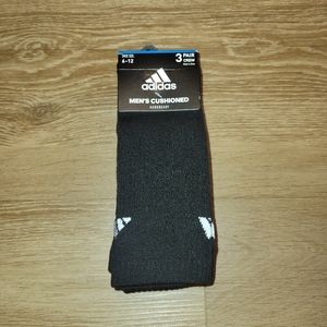 Adidas Cushioned Crew Socks 3 Pack Men's Shoe Size 6-12 Black New